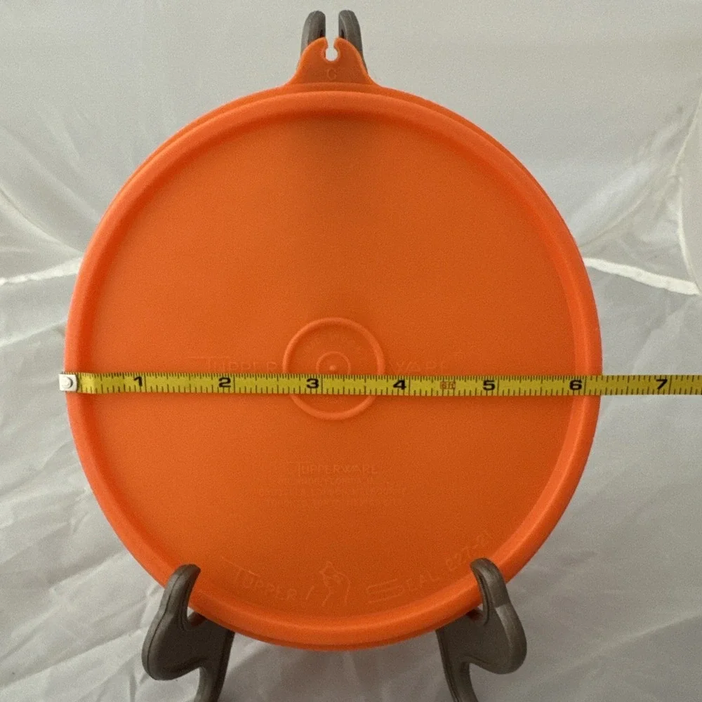 Vintage Round Tupperware Lid 227 TupperSeal Replacement Solid Orange‎ C Tab